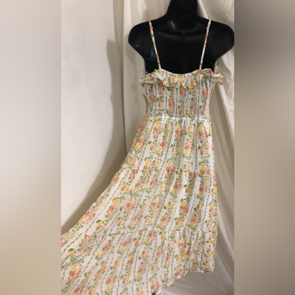 Trixxi floral yellow citrus print garden ruffle bust smocked dress size Small - Picture 15 of 16